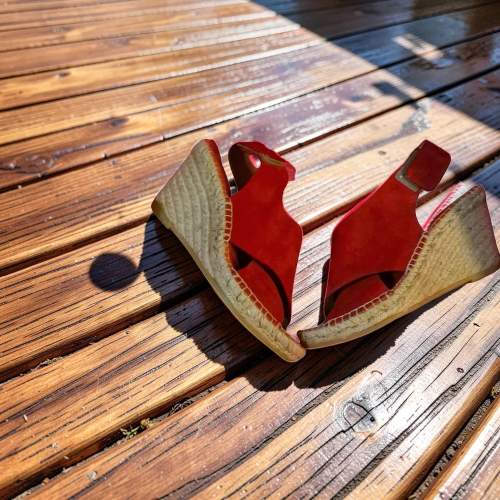 Kenneth Cole Red Suede Espadrille Wedge Sandals